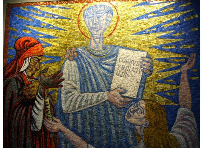 Dante incontra Giustiniano (mosaico di Signorini, 1965)
